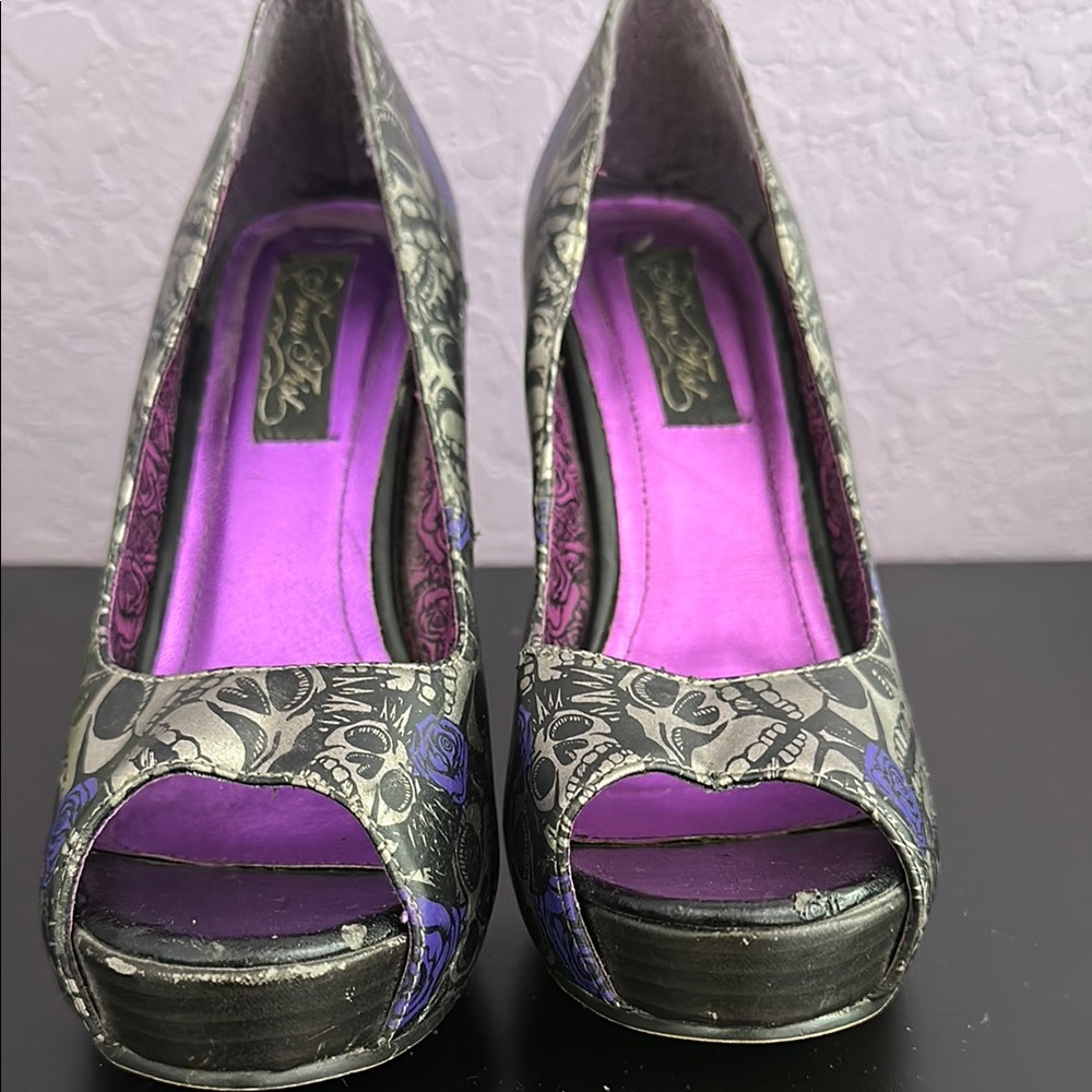 Iron Fist Women's Skulls and Roses Peep Toe Heels